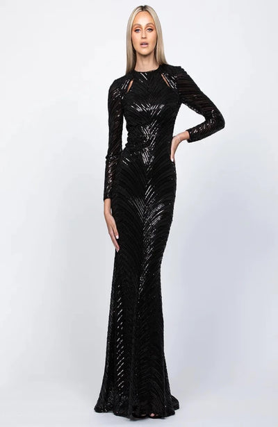 bariano kinsey long sleeve gown 