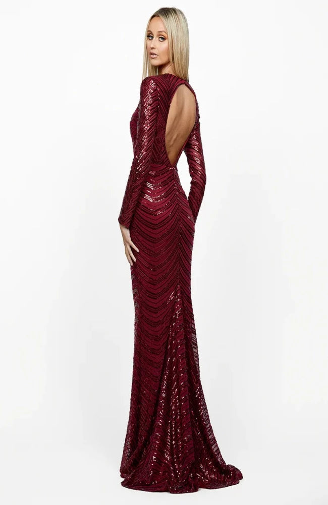 bariano long sleeve dress Kinsey Long Sleeve Gown – Goldilocks Boutique + Ciss & Cola