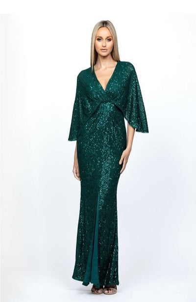bariano oprah cape gown emerald